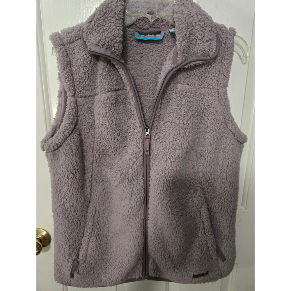 Free Country Womens Sherpa Fleece Vest M Purple Full Zip Sleeveless Jacket Soft